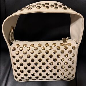 Moda Luxe Studded Shoulder Bag Cream Gold Studs Crossbody Strap New